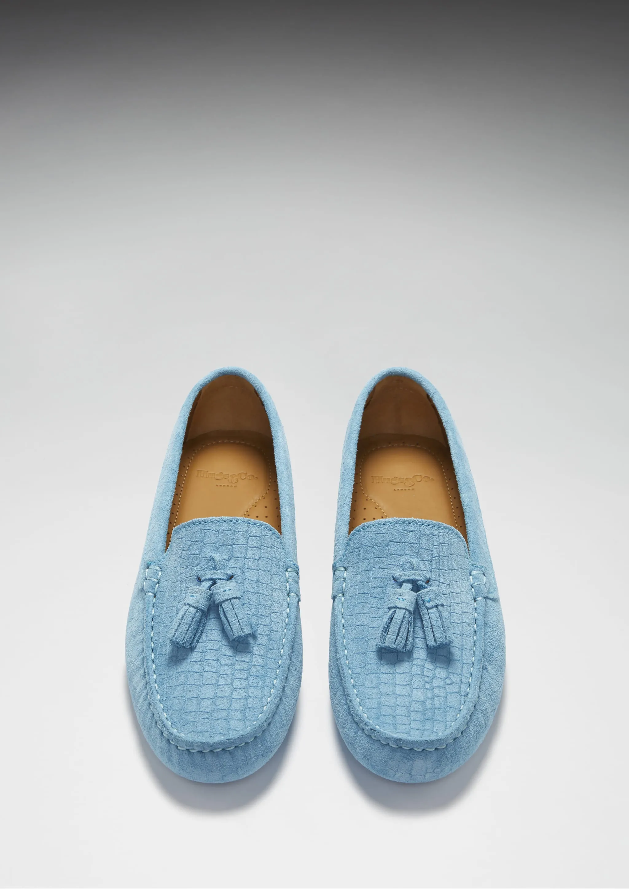 Women's Tasselled Driving Loafers, blue embossed suede