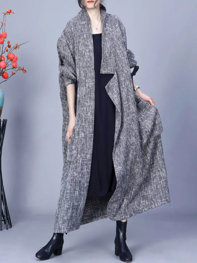 Women's Various Occasions Large Pocket Lace-Up Long Coat