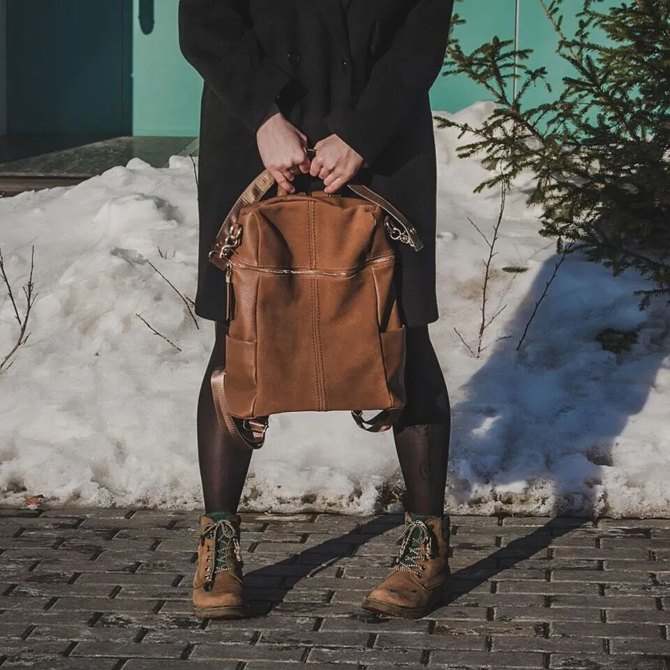 Women's Vintage Vegan Leather Tote Backpack