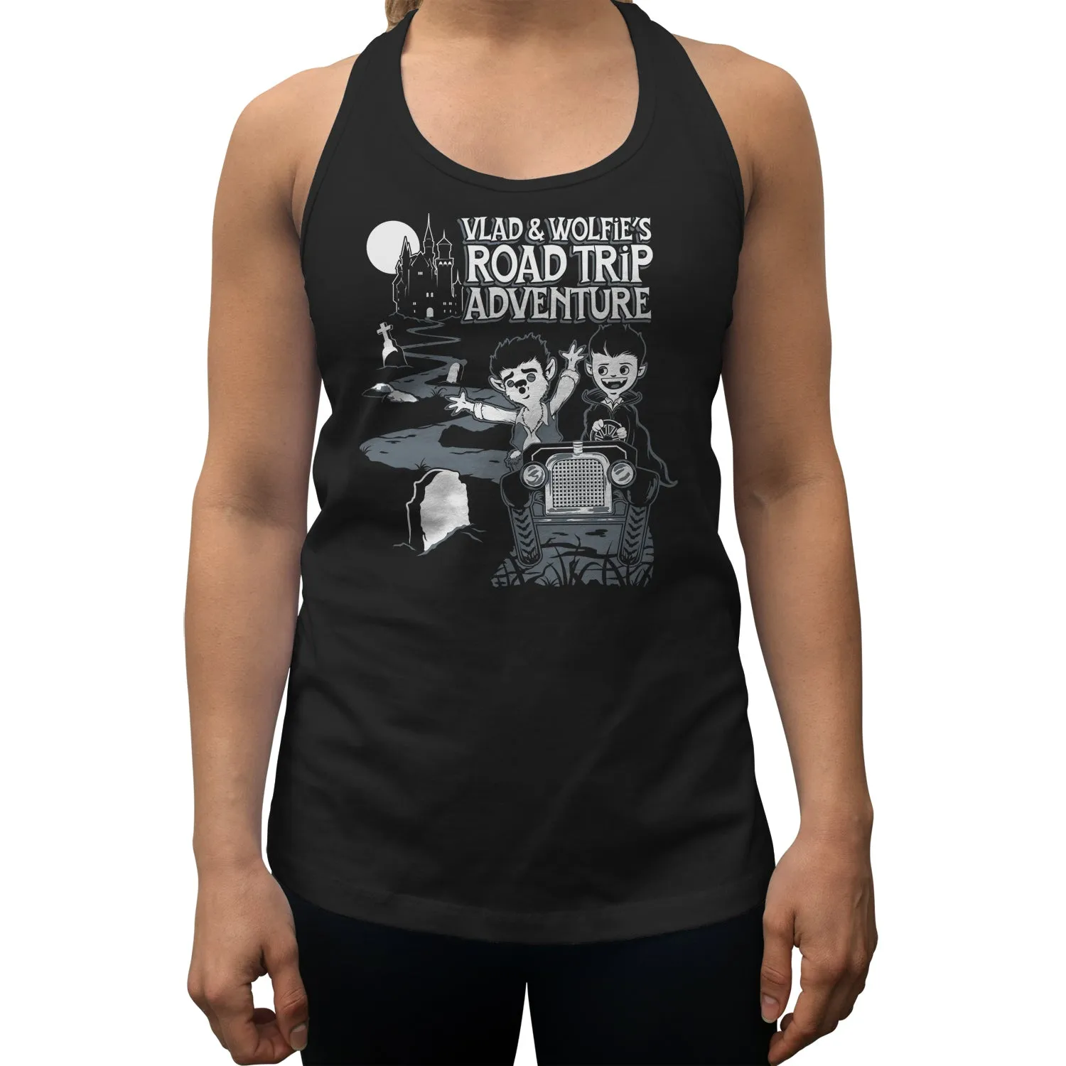 Women's Vlad and Wolfie's Road Trip Adventure Racerback Tank Top