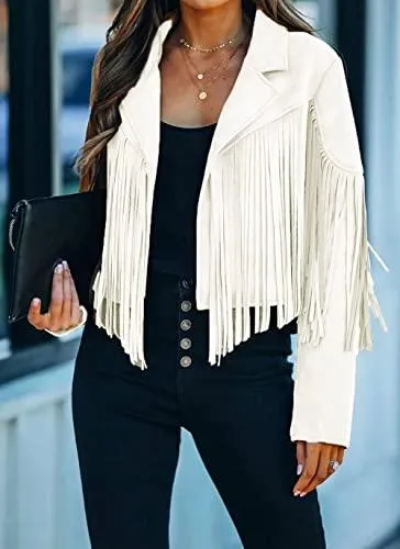 Womens White Fringe Leather Jacket