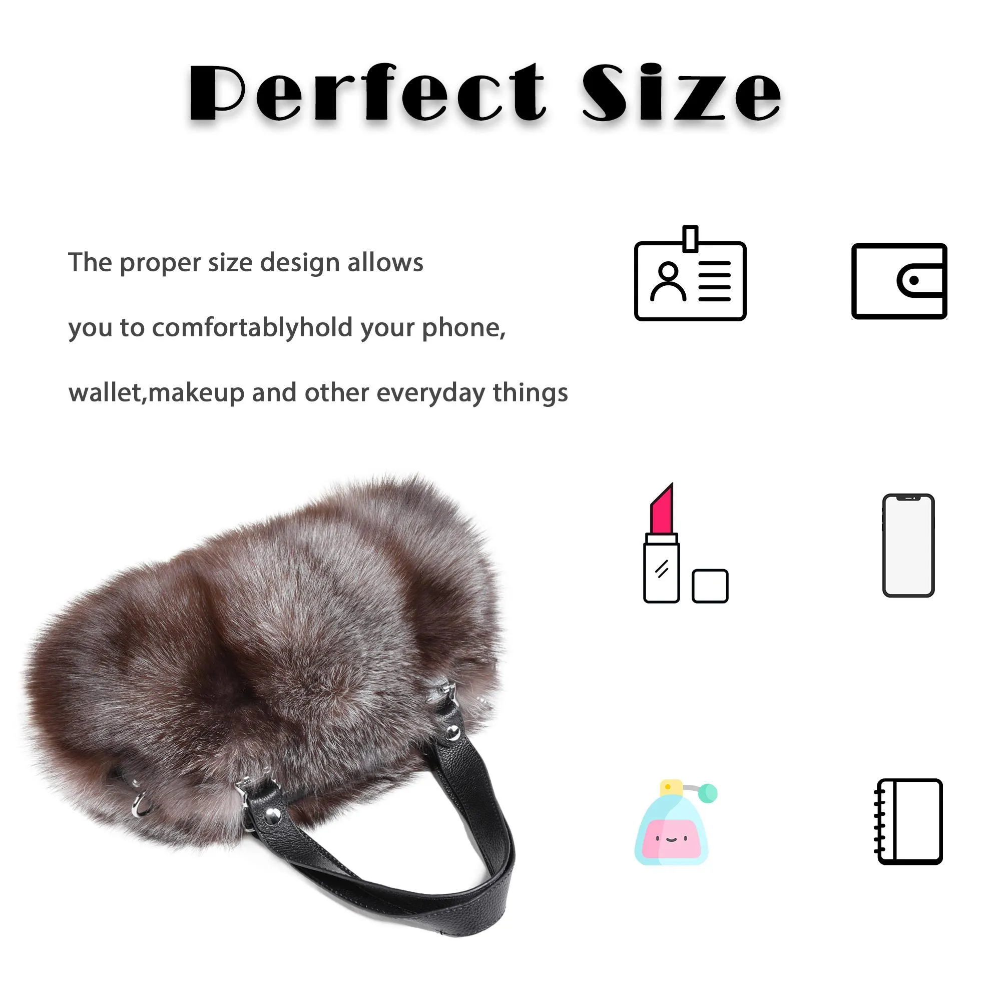 Women's Winter Fur Fox Handbag Leather Ladies Shoulder Bag FS19808