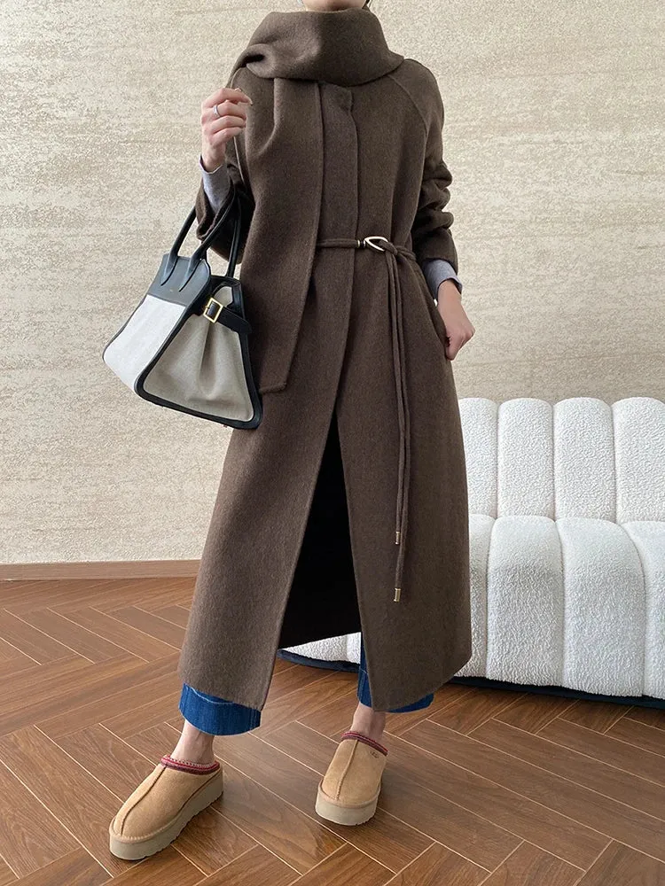 Women's Wool Blend Coat with Detachable Scarf