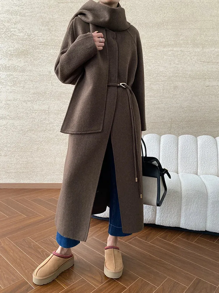 Women's Wool Blend Coat with Detachable Scarf