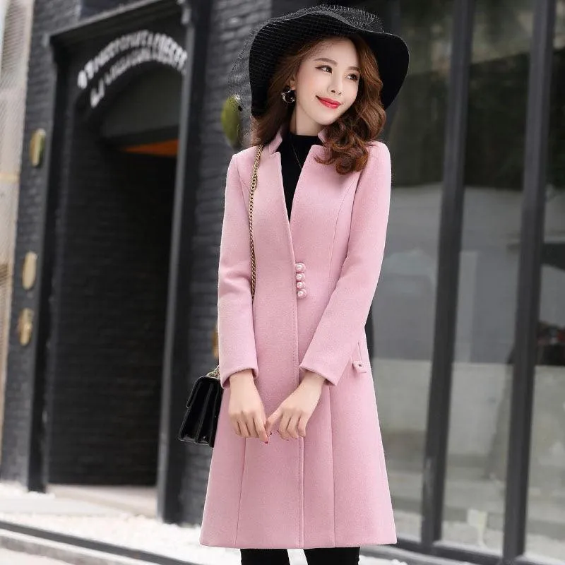 Women's woolen coat slim slim coat