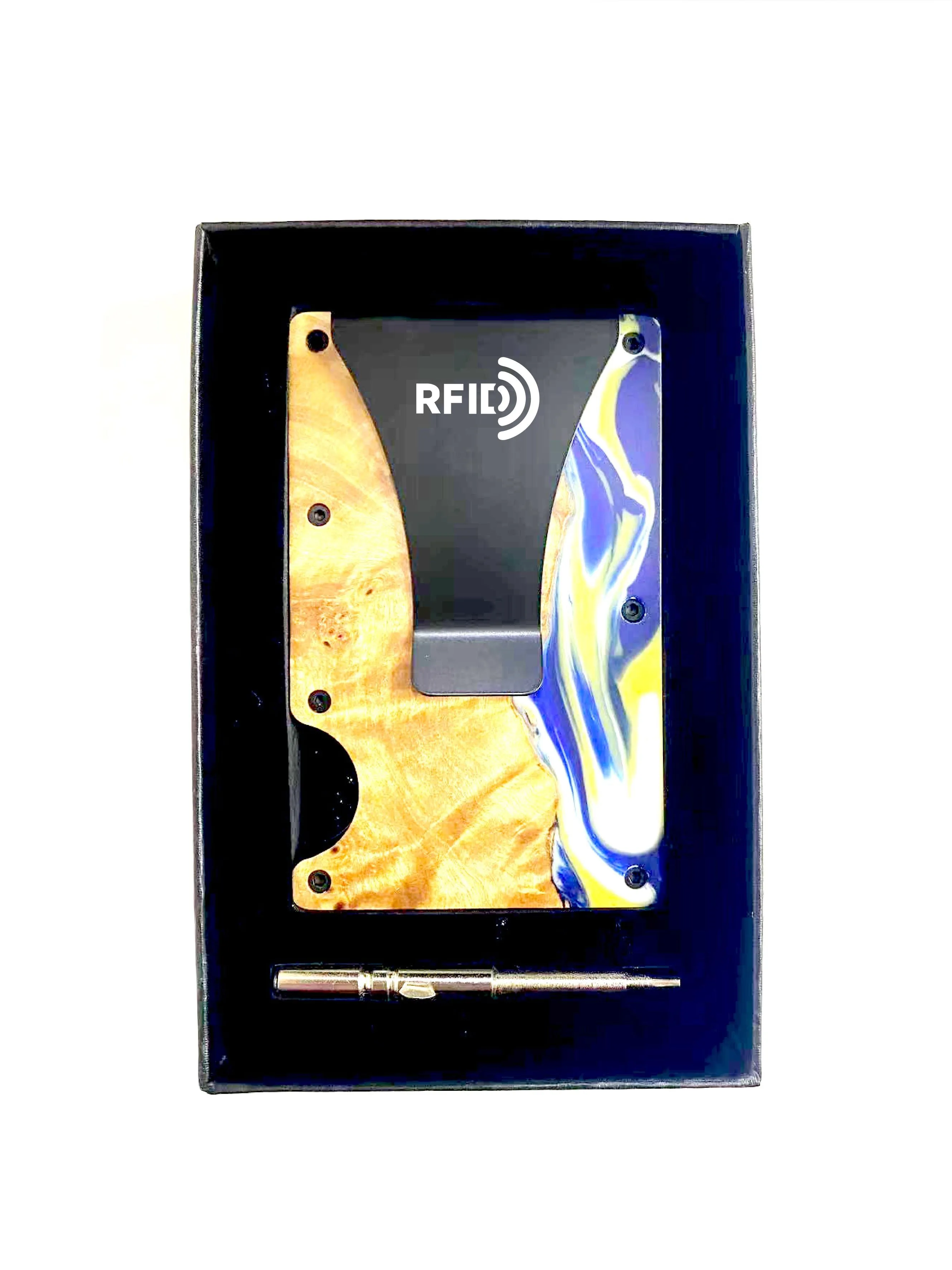 Wood and Resin Smart Wallet (Gold   Royal Blue   White)