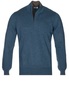 Wool And Cashmere Half Zip Blue