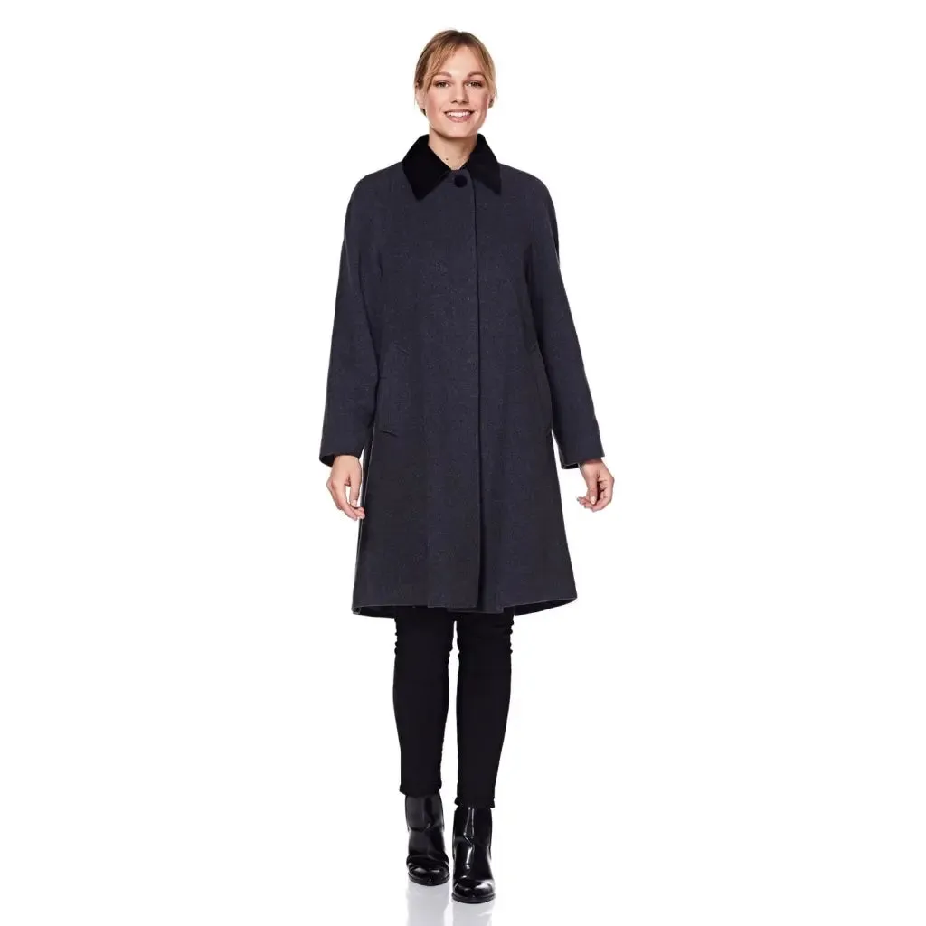 Wool Blend Oversized Velvet Trim Swing Coat (8026)