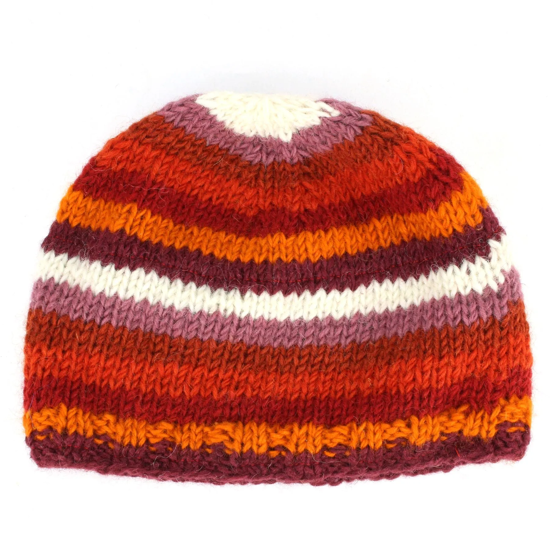 Wool Knit Beanie Hat - Stripe Rust