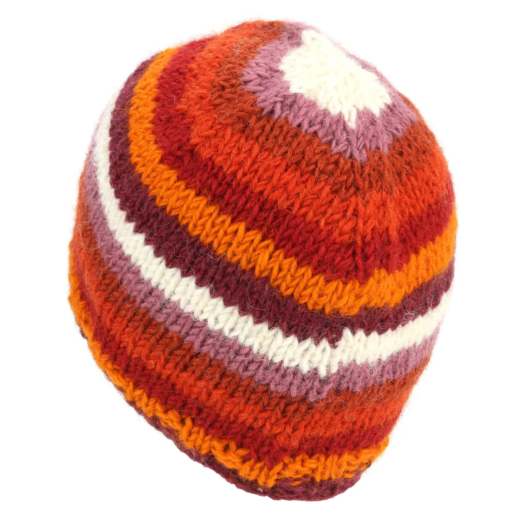 Wool Knit Beanie Hat - Stripe Rust