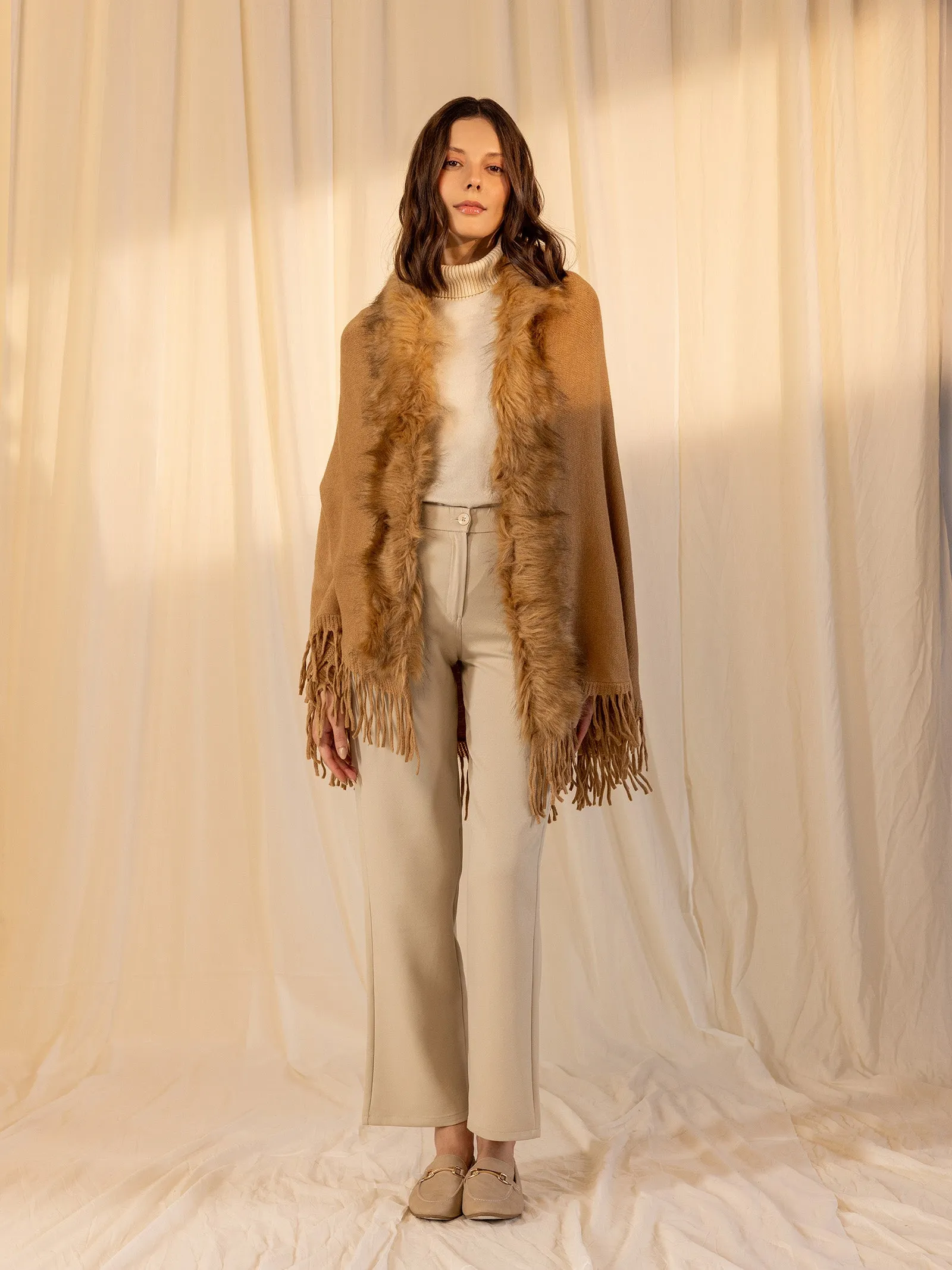 Woolen Fur Cape - Golden