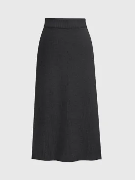 Woolen Slit Knit Midi Skirt