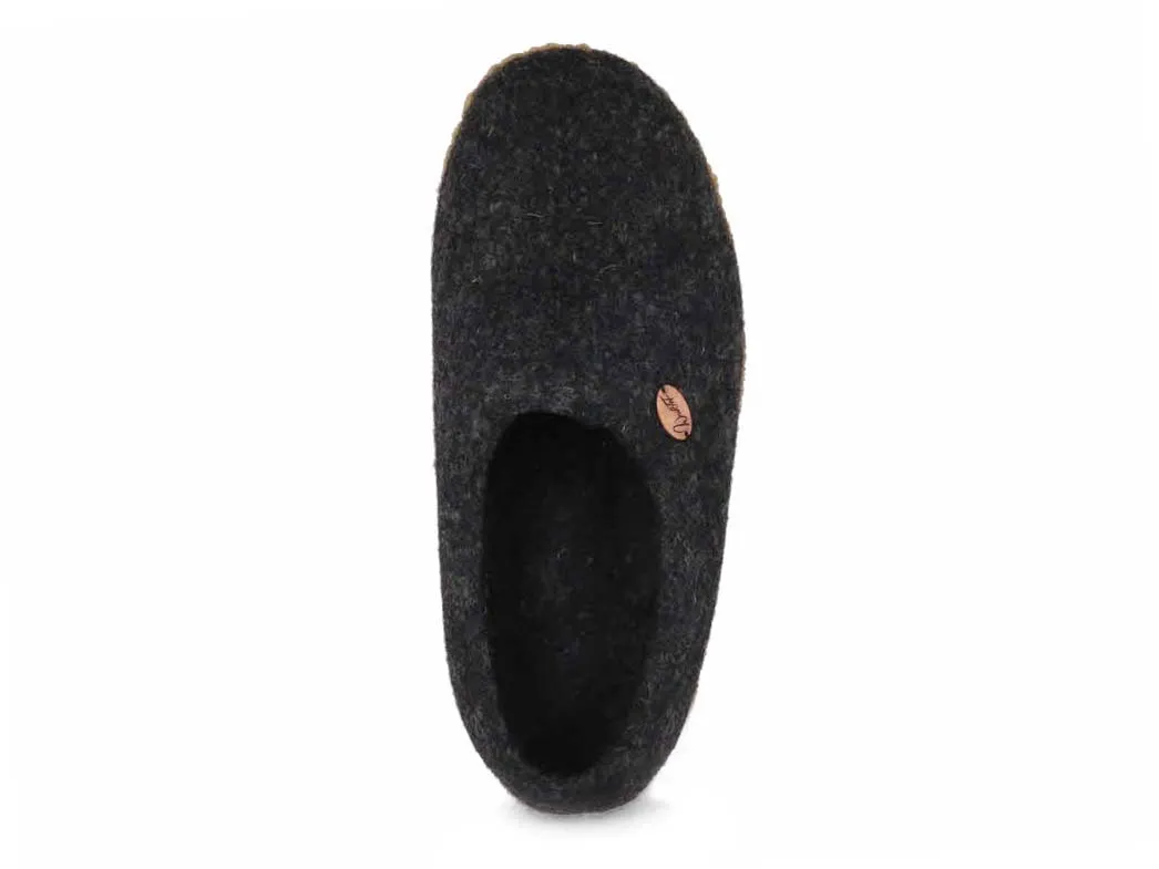 WoolFit® 'Footprint' handmade Slippers with Rubber Sole, graphite