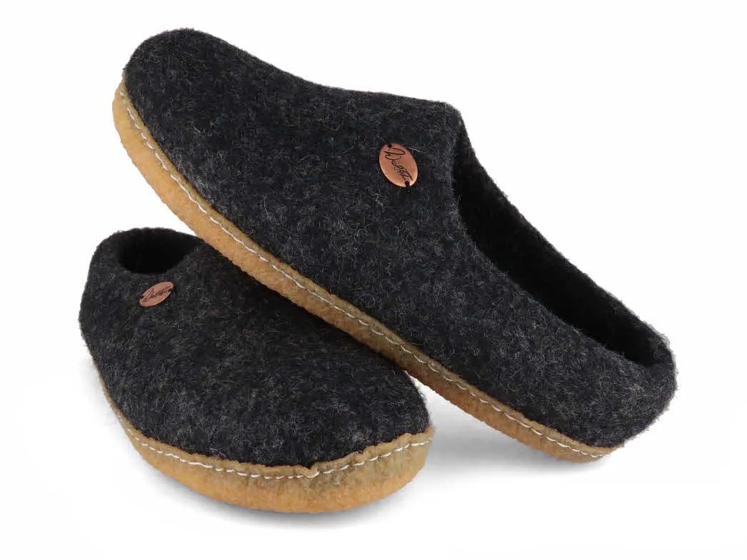 WoolFit® 'Footprint' handmade Slippers with Rubber Sole, graphite