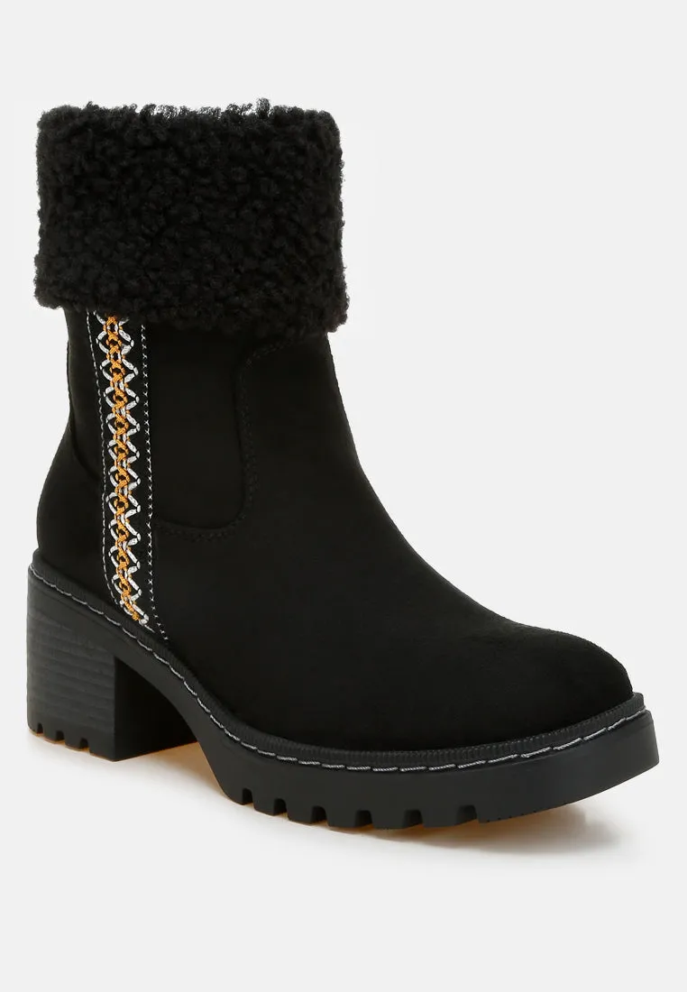 Woolly Faux Fur & Embroidery Detail Boots