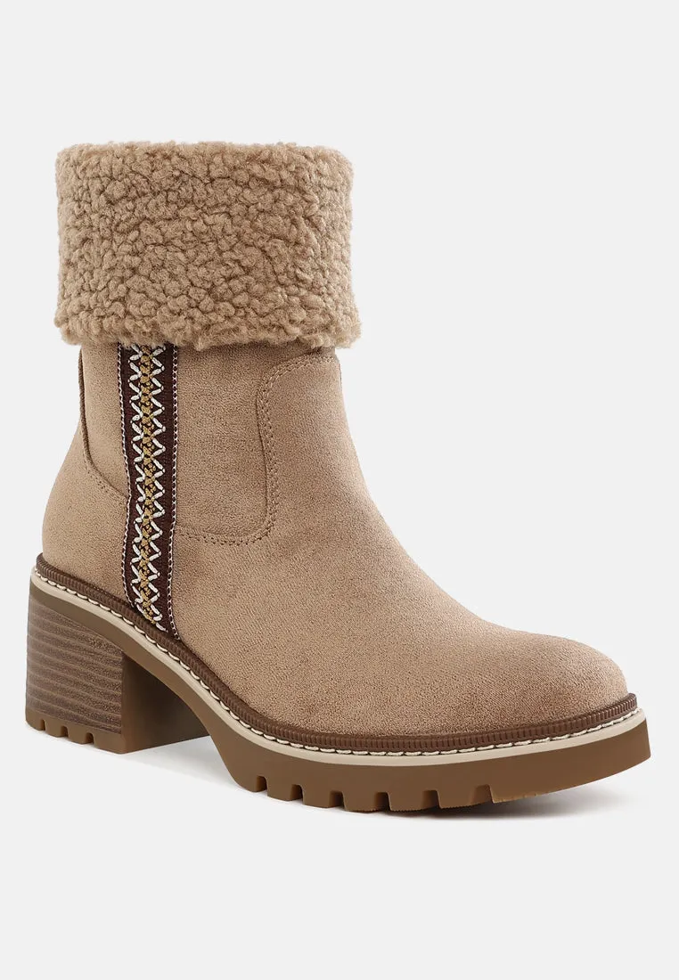 Woolly Faux Fur & Embroidery Detail Boots