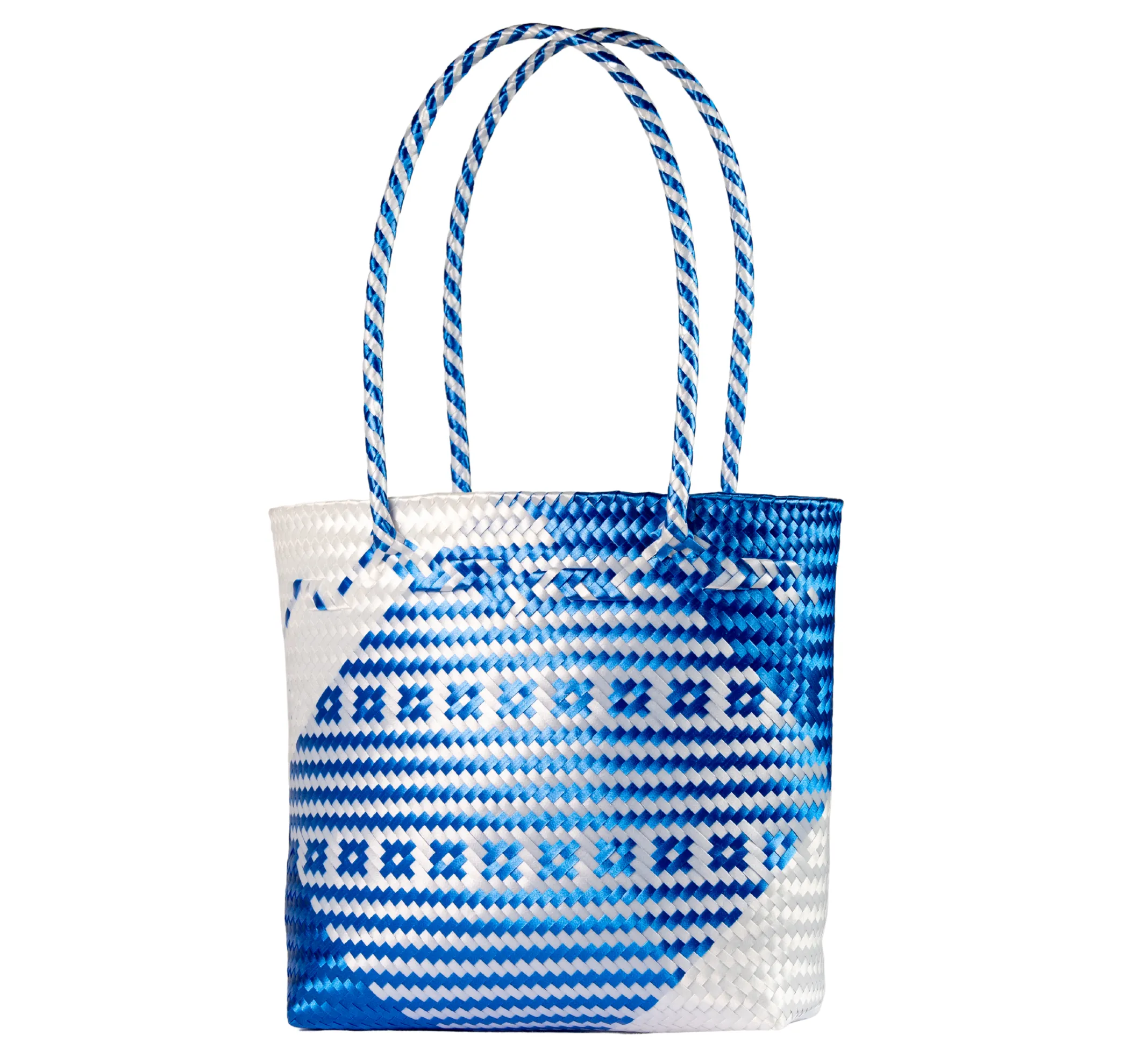 Woven Tote- Medium - Blue and White