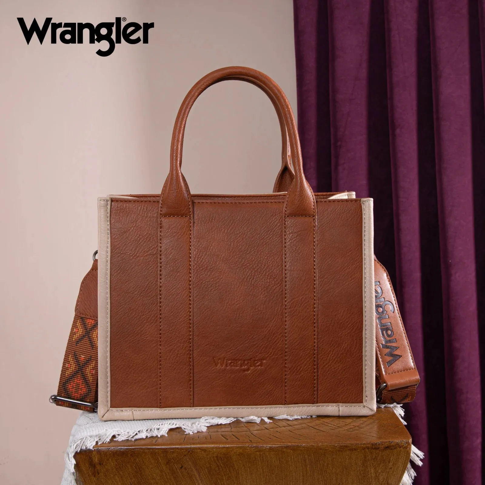 Wrangler Aztec Brown Embroidered Tote Crossbody - WG2214-8120BR