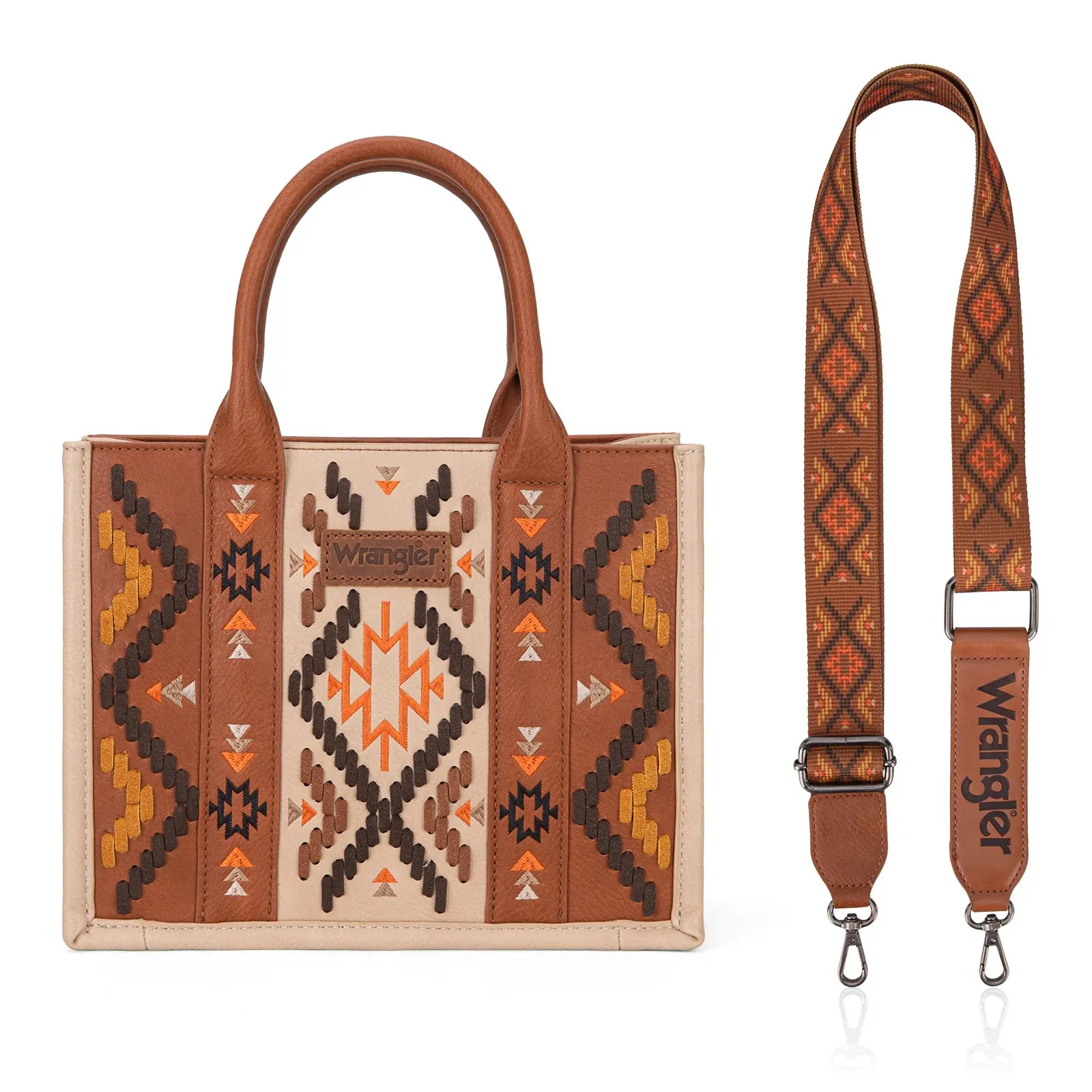 Wrangler Aztec Brown Embroidered Tote Crossbody - WG2214-8120BR