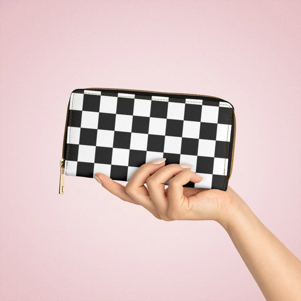 Wristlet Phone Wallet, Black and White Checker Style Purse