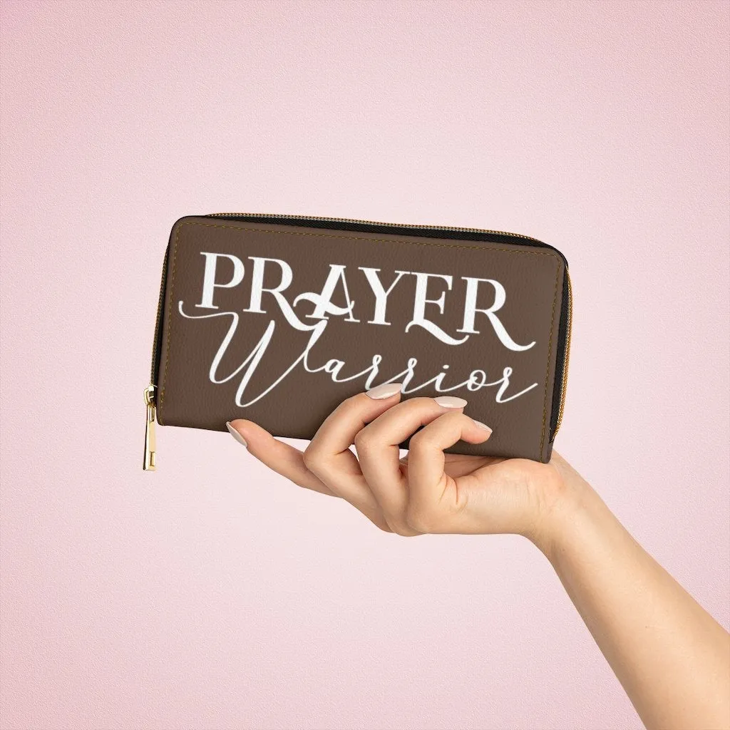 Wristlet Phone Wallet, Dark Brown and White Prayer Warrior Graphic Purse