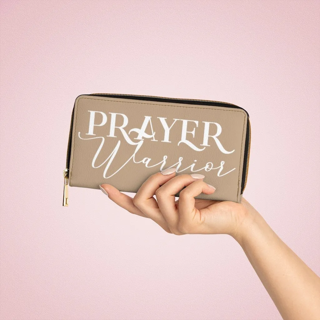 Wristlet Phone Wallet, Light Brown and White Prayer Warrior Graphic Purse