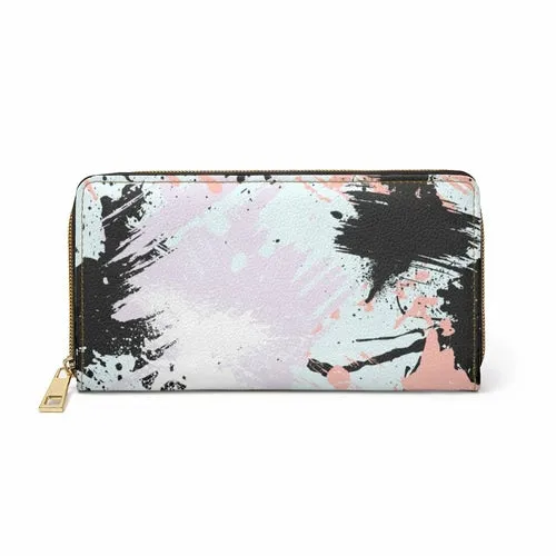 Wristlet Phone Wallet, White and Peach Multicolor Abstract Style Purse