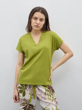 Wunderlove Green V-Neck Henley Cotton Top