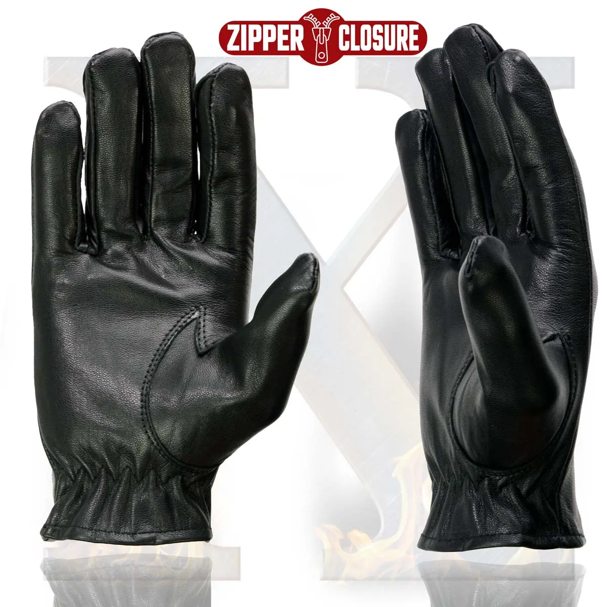 Xelement XG37536 Ladies Black Unlined Leather Gloves with Zipper Closure