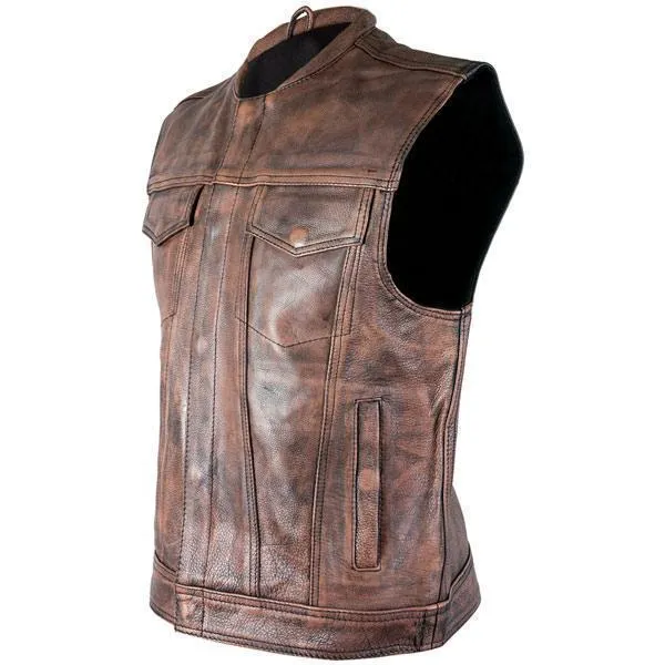 Xelement XS-39070 Men's 'Crypt' Distressed Brown Leather Premium Cowhide Vest