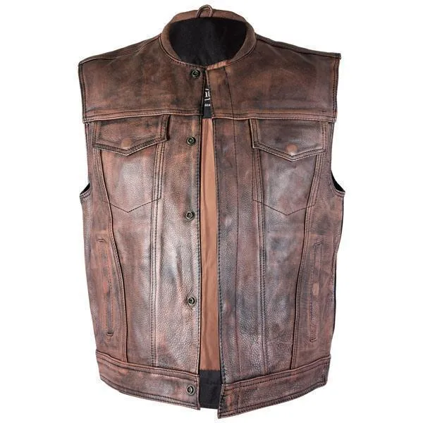 Xelement XS-39070 Men's 'Crypt' Distressed Brown Leather Premium Cowhide Vest