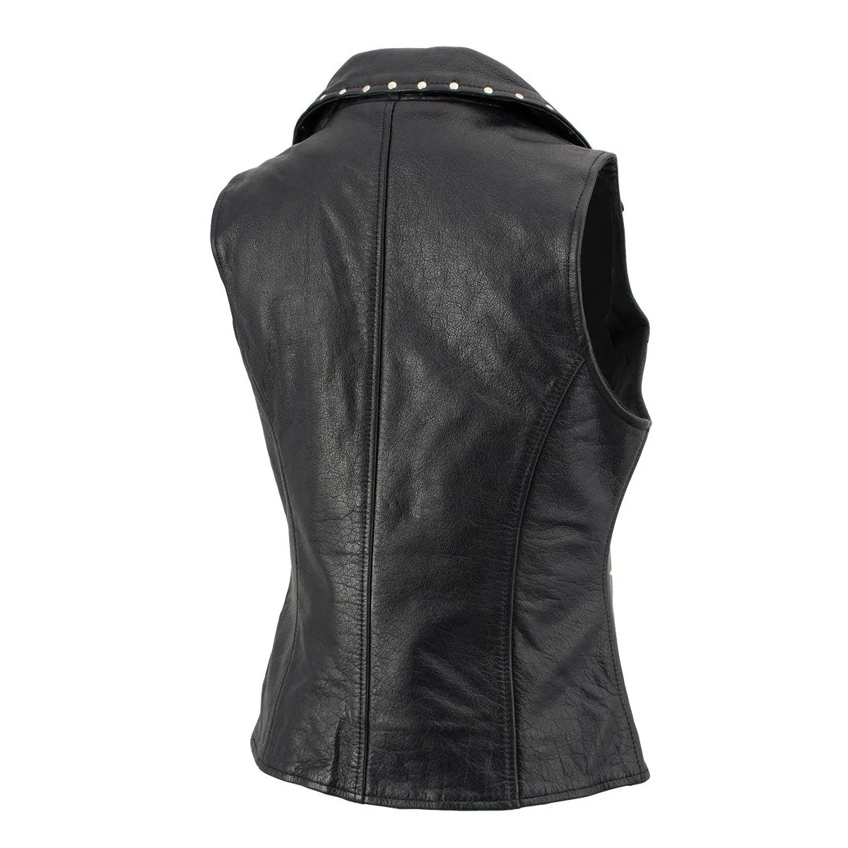 Xelement XS1028 Women's 'Dita' Black Motorcycle Leather Vest with Riveted Lapel Collar