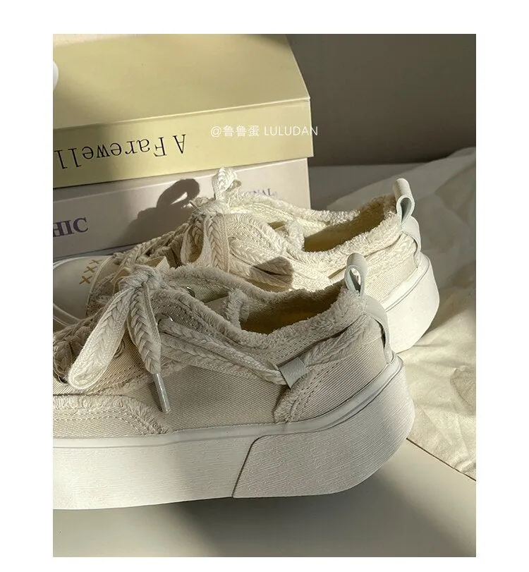 xiangtuibao Beige Sneakers Women  INS Brand Woman Vulcanized Shoes Sneakers Casual Ladies Spring Autumn Lace Up Flats Shoes Female NEW