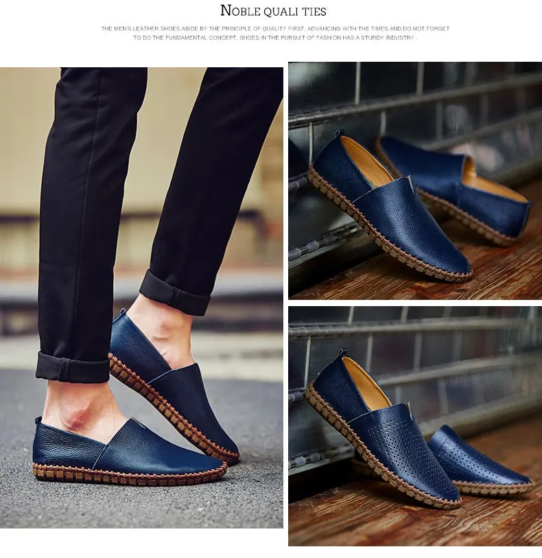 xiangtuibao Genuine Cow Leather Mens Loafers Fashion Handmade Driving   Moccasins Men Soft Leather Slip On Mens Boat Shoes Plus Size 38~48