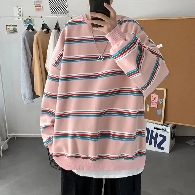 xiangtuibao -  Men's Striped Printing Loose Youth Pullover Fashion 3d Print Hoodies Cotton Casual Coats Streetwear Hip Hop Sweatshirts