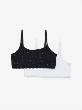 Y&F Kids Black Printed Cotton Crop Tops - Pack of 2