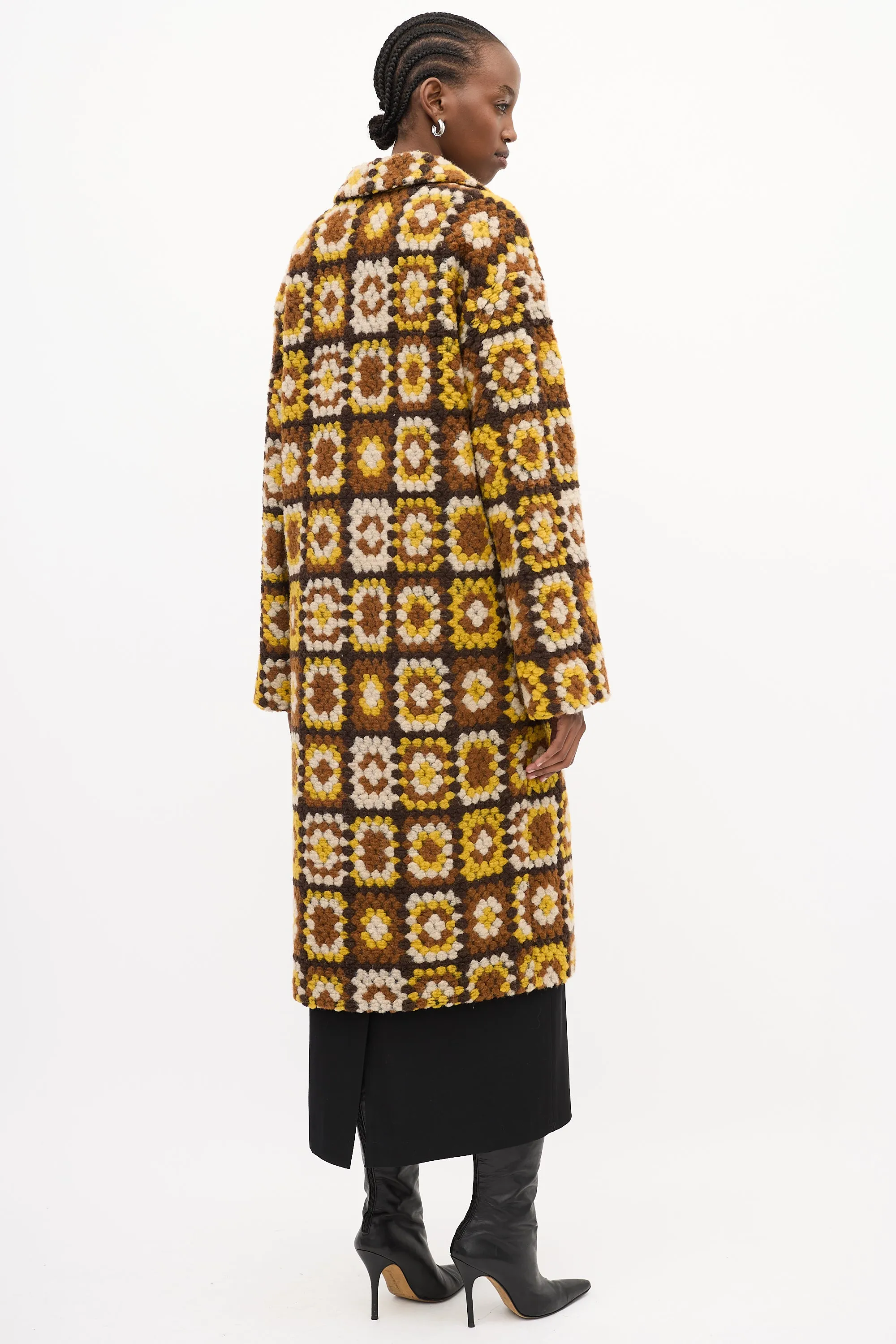 Yellow & Multi Wool Crochet Square Coat