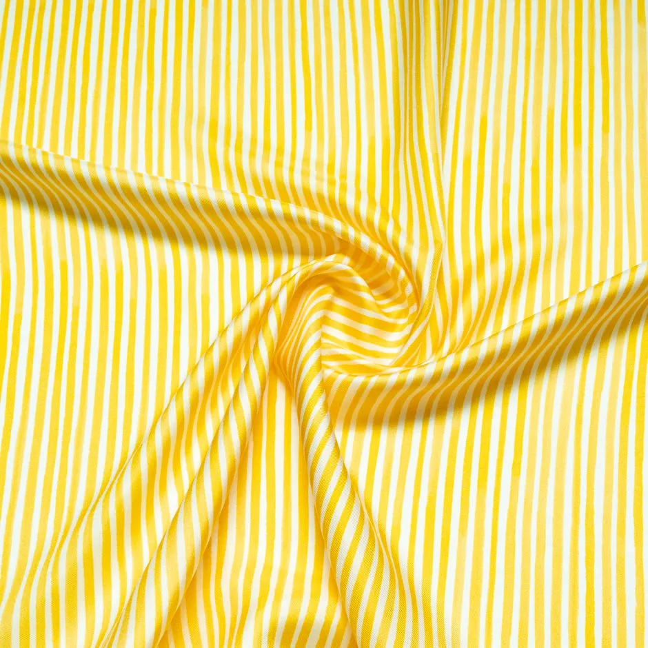 Yellow & White Striped Pure Silk Twill