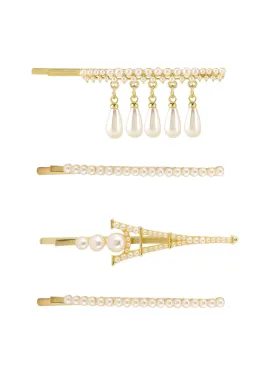 Yellow Chimes Combo of 2 Set 4 pcs Elegant Pearl Hair Clip Alligator Clip Bobby Pin Accessories for Women Girls