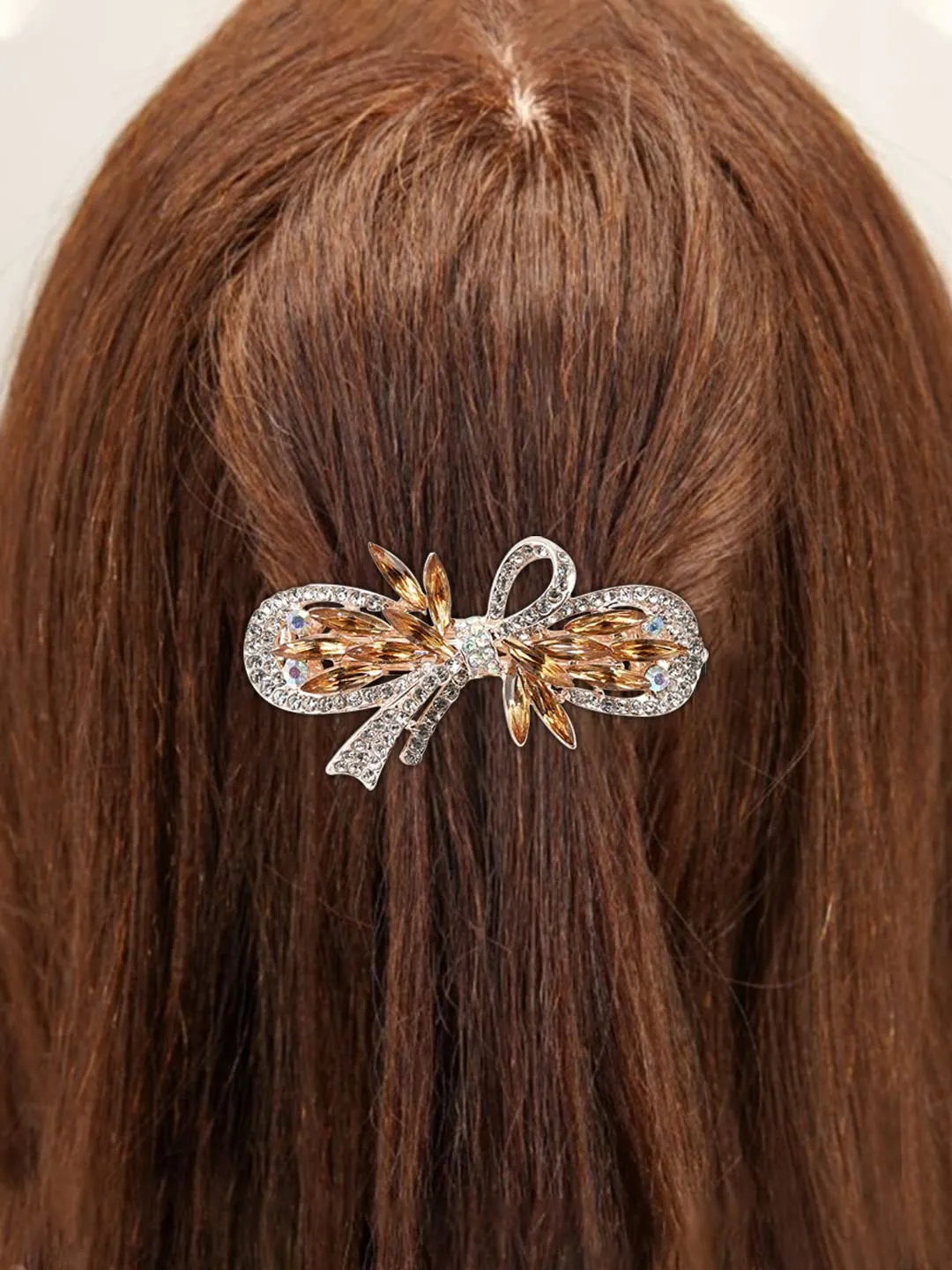 Yellow Chimes Hair Clips for Women Girls Barrette Hair Clips for Women Hair Accessories for Women Bow Clips for Women Gold Crystal French Barrette Hair Clips for Women and Girls Gift For Women & Girls