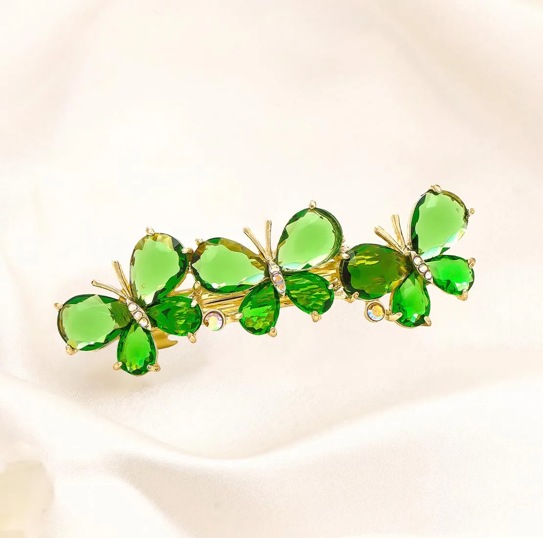 Yellow Chimes Hair Clips for Women Girls Barrette Hair Clips for Women Hair Accessories for Women Butterfly Clips for Women Green Crystal French Barrette Hair Clips for Women and Girls Gift For Women