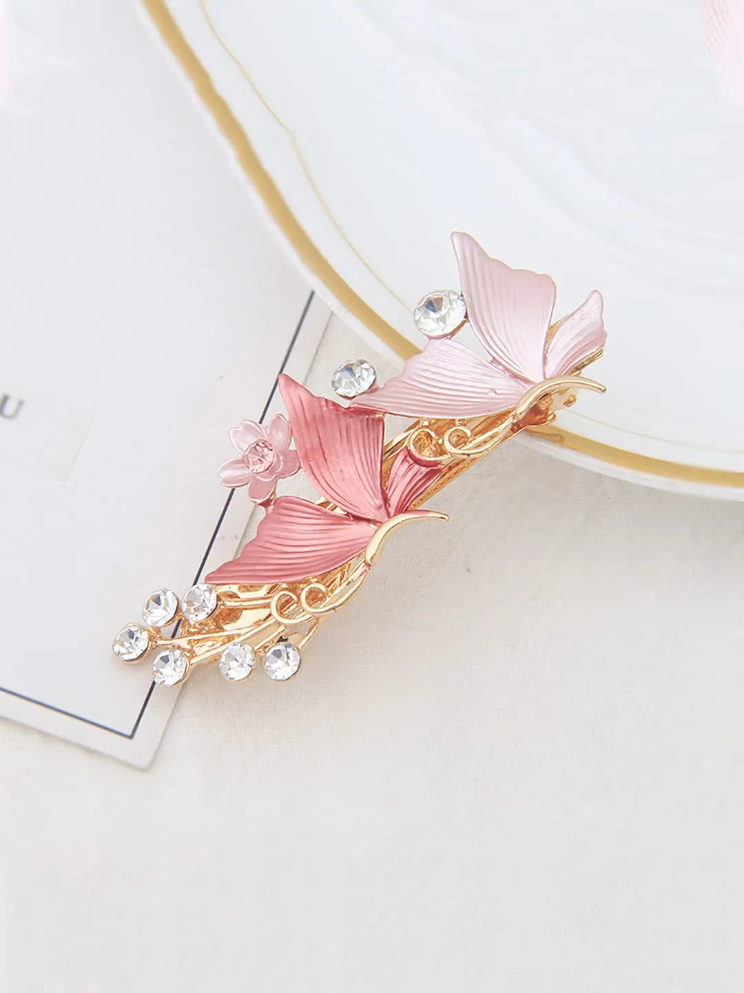 Yellow Chimes Hair Clips for Women Girls Barrette Hair Clips for Women Hair Accessories for Women Enameled Butterfly Clips for Women Pink French Barrette Hair Clips for Women and Girls Gift For Women & Girls