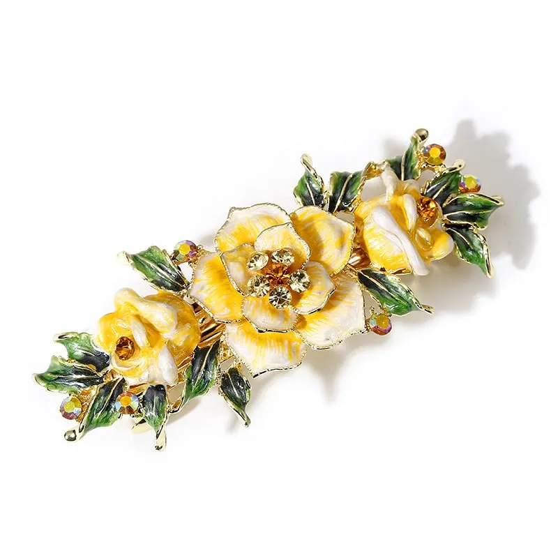 Yellow Chimes Hair Clips for Women Girls Barrette Hair Clips for Women Hair Accessories for Women Enameled Floral Clips for Women Yellow French Barrette Hair Clips for Women and Girls Gifts For Women