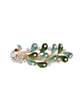 Yellow Chimes Hair Clips for Women Girls Barrette Hair Clips for Women Hair Accessories for Women Peacock Clips for Women Green Crystal French Barrette Hair Clips for Women and Girls Gifts For Women