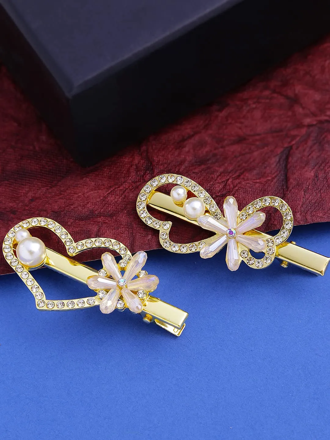 Yellow Chimes Hair Clips for Women Girls Hair Accessories for Women Golden Hair Clip 2 Pcs Hair Clips for Girls Crystal Hairclips Alligator Clips Hair Pins for Women and Girls Gift For Women & Girls