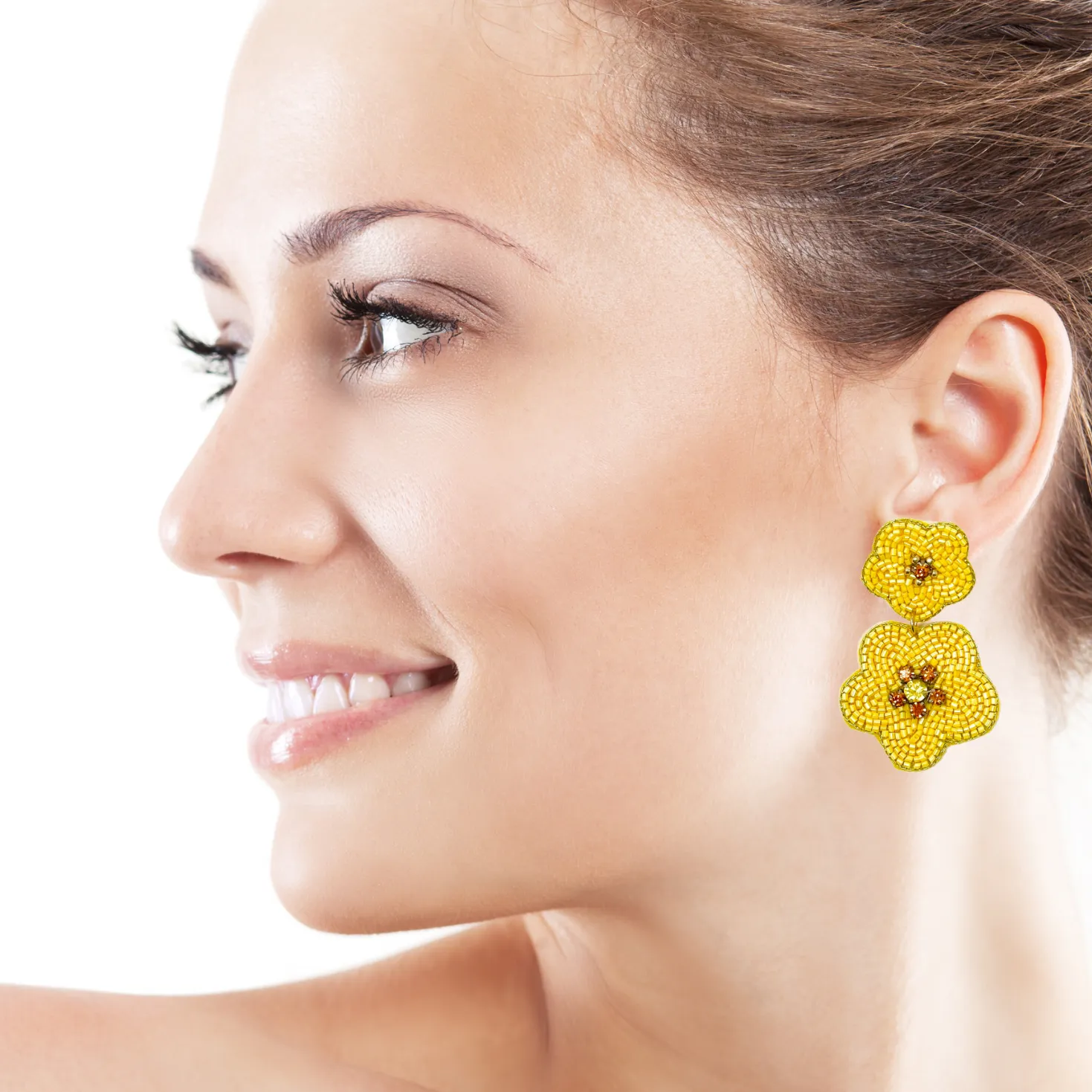 Yellow Flower Beaded Earrings