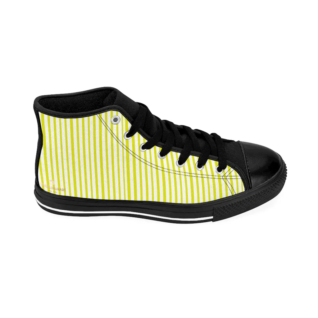 Yellow Striped High-top Sneakers, Modern Stripes Best Men's Designer Tennis Running Shoes