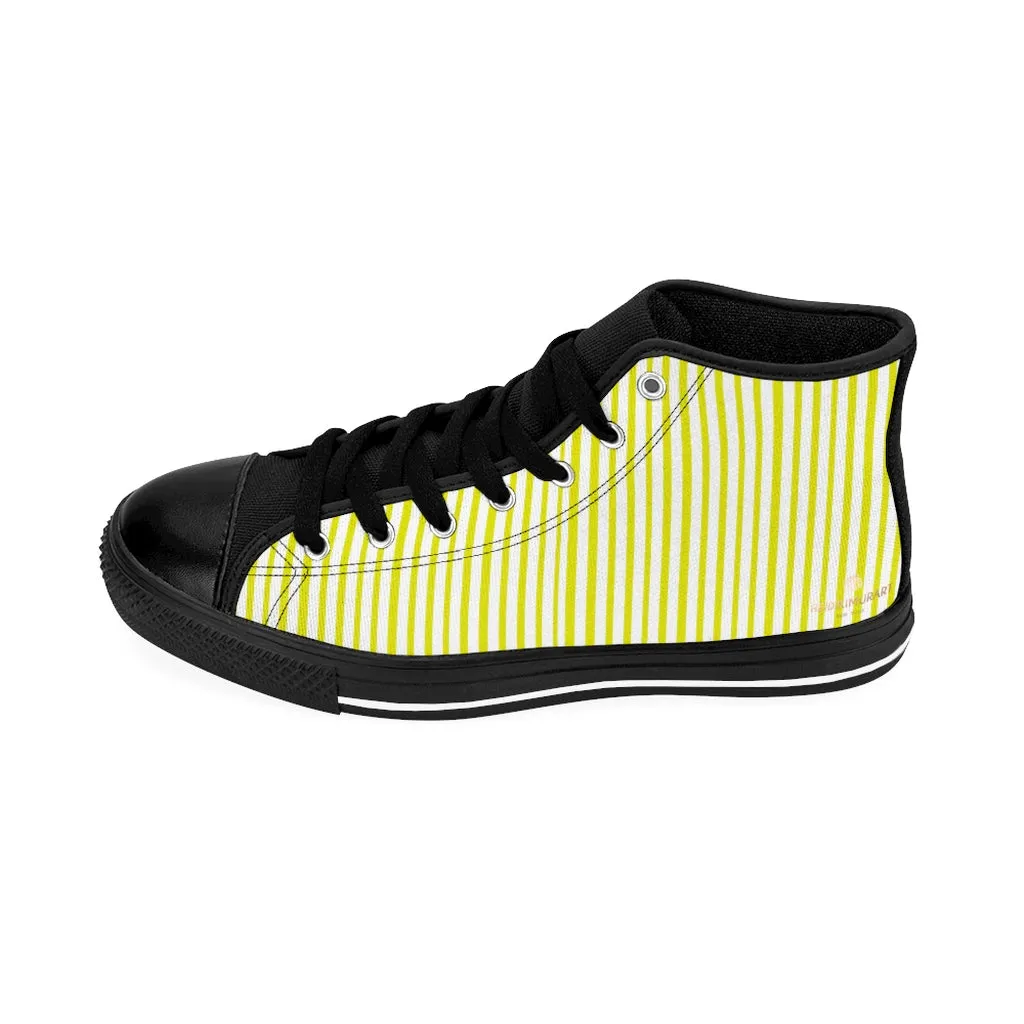 Yellow Striped High-top Sneakers, Modern Stripes Best Men's Designer Tennis Running Shoes