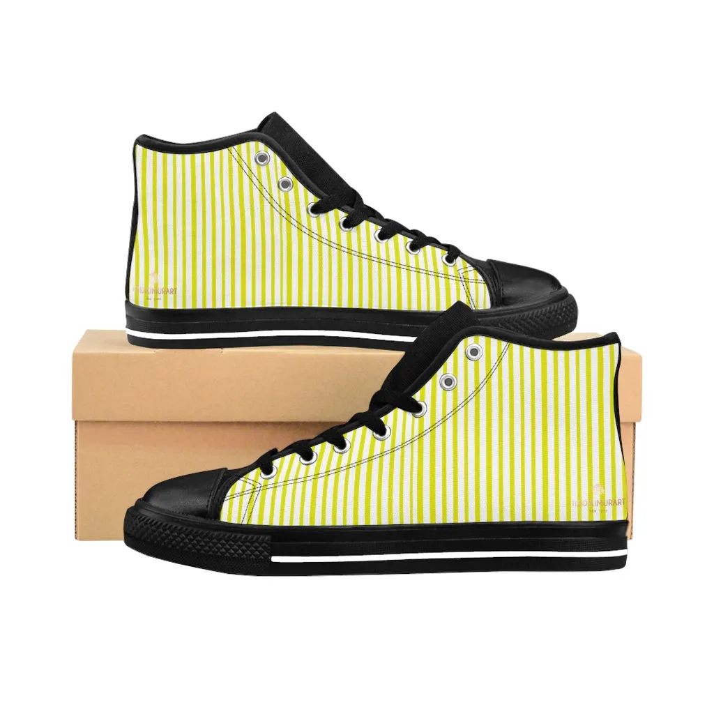 Yellow Striped High-top Sneakers, Modern Stripes Best Men's Designer Tennis Running Shoes