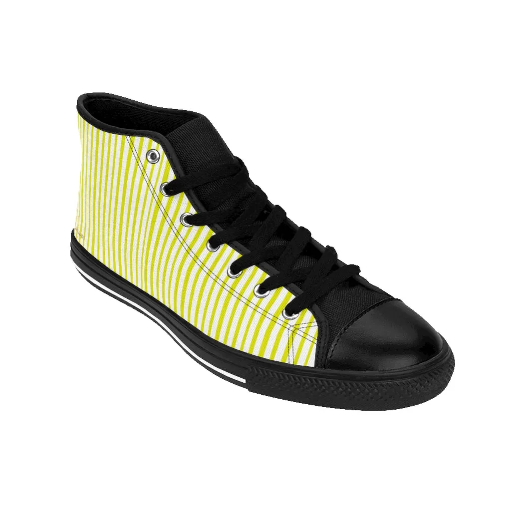 Yellow Striped High-top Sneakers, Modern Stripes Best Men's Designer Tennis Running Shoes